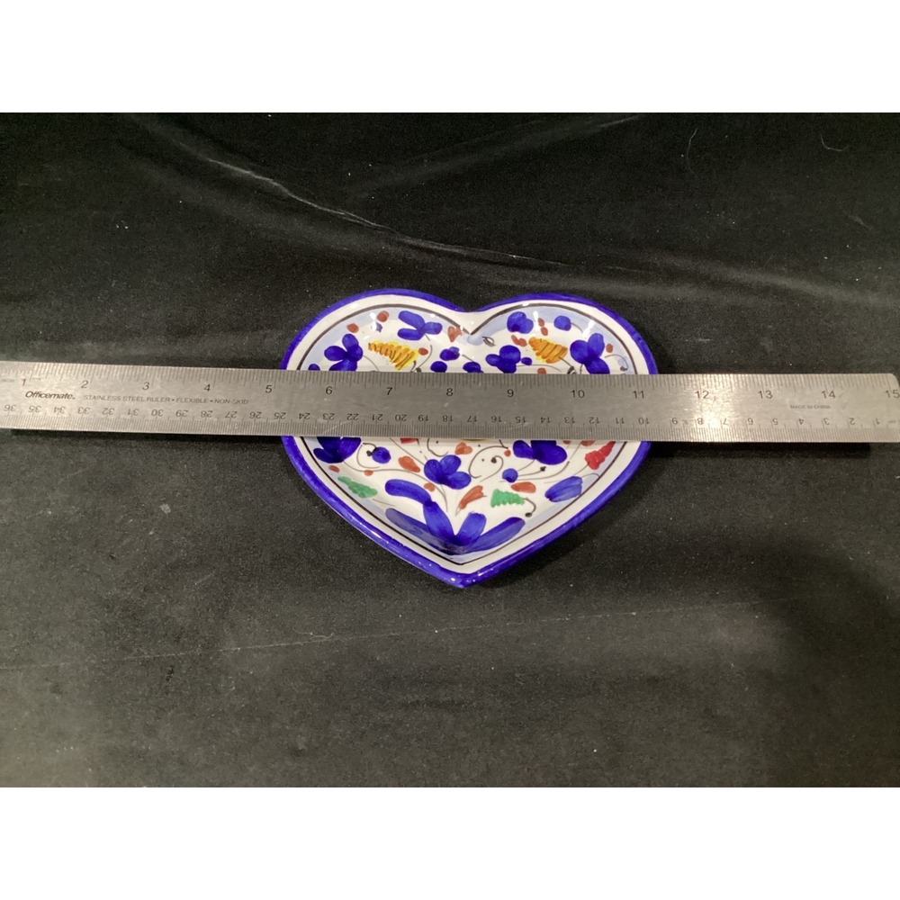 Mario Deruta Rooster Heart Shape Dish Plate Italy Hand Painted Lot Of 2 Blue VTG